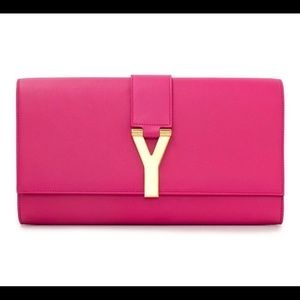 Saint Laurent YSL Pink Leather Ligne Y Logo Clutch